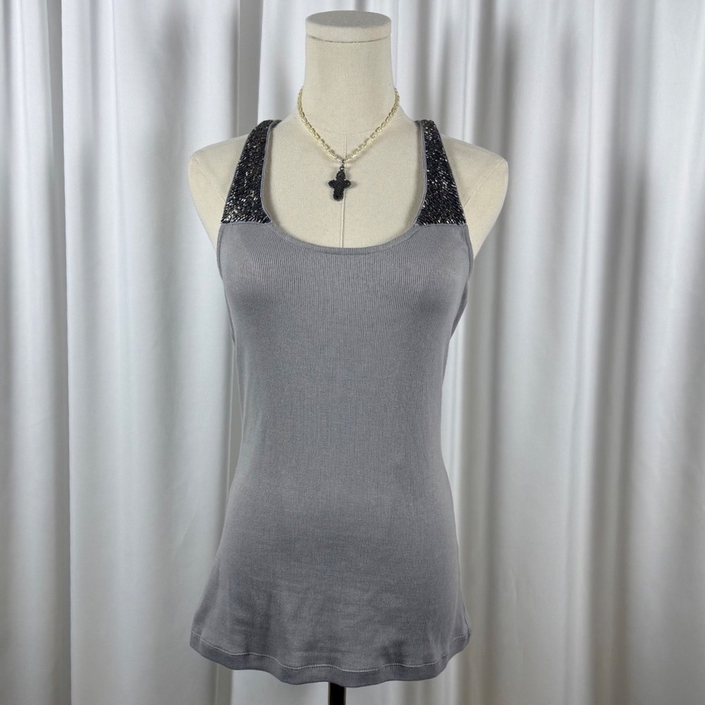 2016 style Apt 9 Womens Grey Metallic Ribbed Beaded Racerback Tank Top Size M